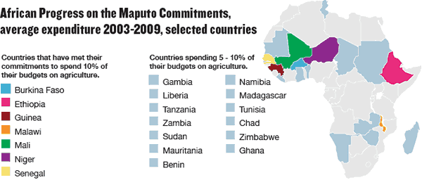 African Progress on the Maputo Commitments, average expenditure 2003-2009, selected countries
